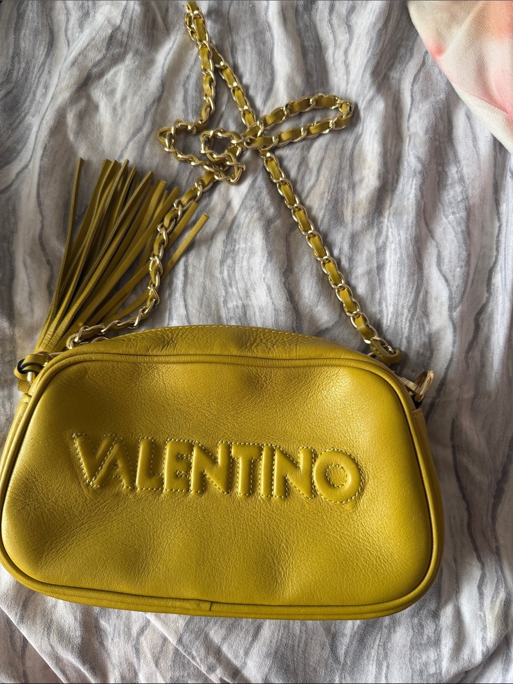 Valentino Yellow Leather Crossbody with Tassel and Chain